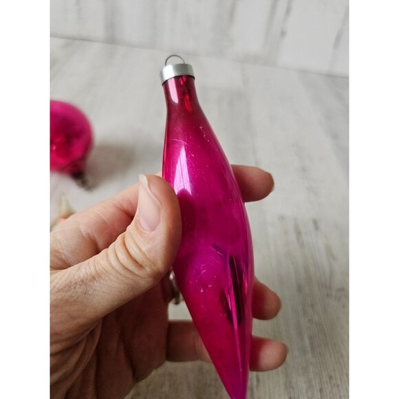 Antique silver pink mercury glass ornament teardrop set Xmas tree - Picture 12 of 16